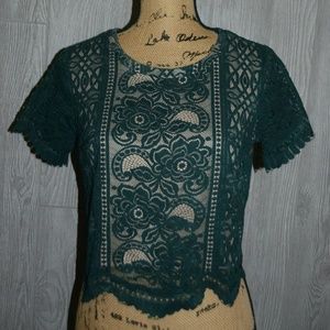 Beautiful XHILARATION Dark Green Lace Crop Look Sh